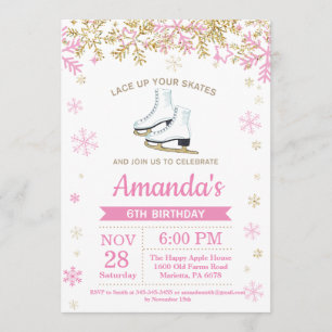Ice Skating Birthday Party roze Schaats Invitation Kaart