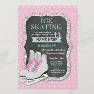 Ice Skating Birthday Party roze Schaats nodigt uit Kaart