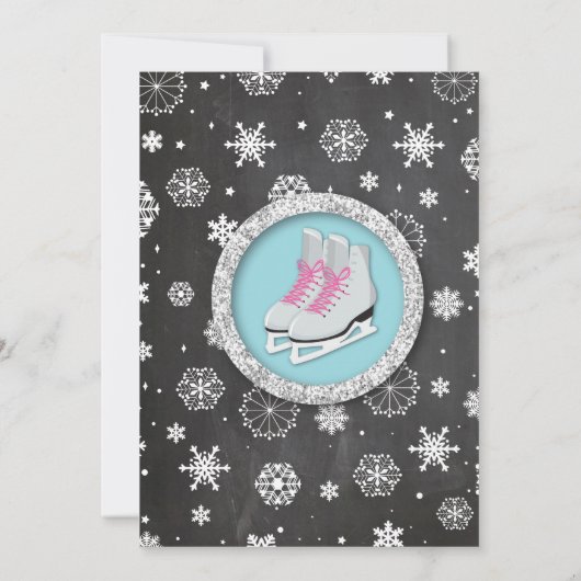 Ice Skating Birthday Party Snowflake Chalk Invite Kaart (Achterkant)