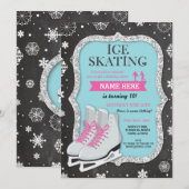 Ice Skating Birthday Party Snowflake Chalk Invite Kaart (Voorkant / Achterkant)