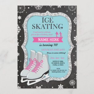 Ice Skating Birthday Party Snowflake Chalk Invite Kaart