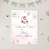 Ice Skating Birthday Silver Snowflakes Welcome Poster