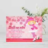 Ice Skating Bright Pink Girly Party Kaart (Staand voorkant)