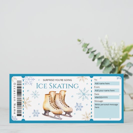 Ice Skating Cadeaubon Ticket Kaart (Staand voorkant)