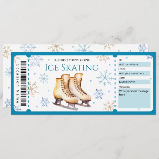 Ice Skating Cadeaubon Ticket Kaart (Voorkant / Achterkant)