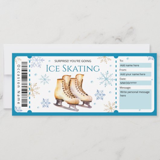 Ice Skating Cadeaubon Ticket Kaart (Voorkant)