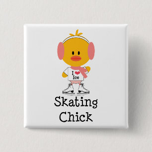 Ice Skating Chick Pin Vierkante Button 5,1 Cm