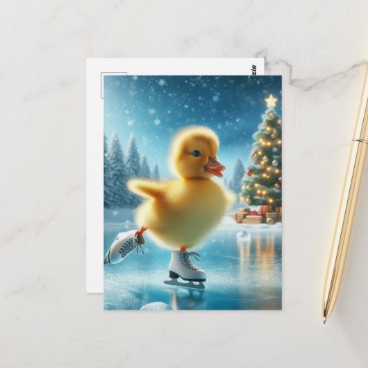 Ice Skating Christmas Duckling Briefkaart (Voorkant / Achterkant in situ)