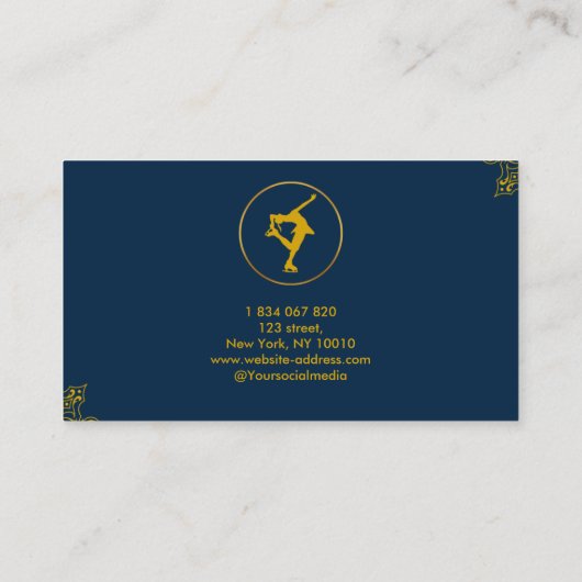 Ice Skating Coach Gold & Blue Navy Visitekaartje (Achterkant)