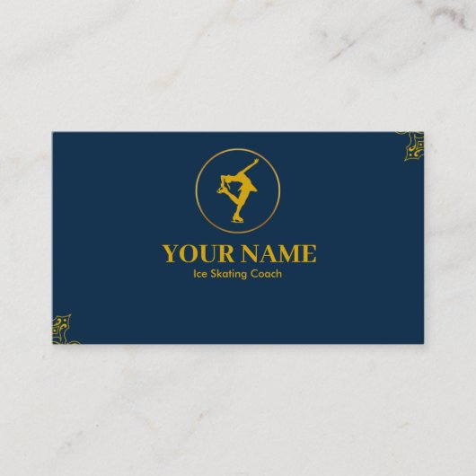 Ice Skating Coach Gold & Blue Navy Visitekaartje (Voorkant)