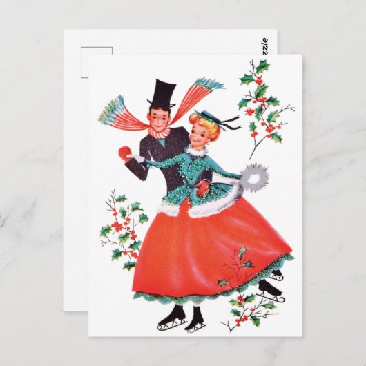 Ice Skating Couple met Kerstmis Briefkaart (Voorkant / Achterkant)