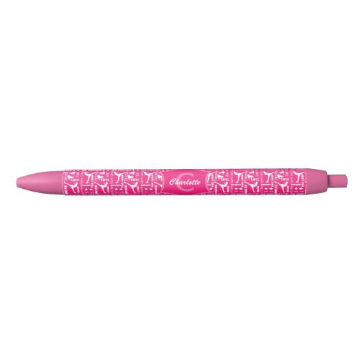 Ice Skating Cute Pink White Girly Monogramed Zwarte Inkt Pen (Voorkant)