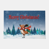 Ice Skating Dachshund Christmas Doormat Deurmat (Voorkant)