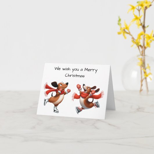 Ice Skating Dachshunds Christmas Card Kaart (Gele Bloem)