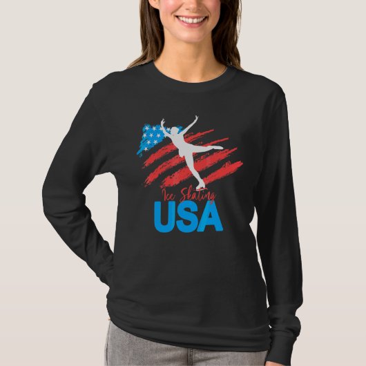 Ice Skating Dance ondersteunt het team VS-vlag T-shirt (Voorkant)