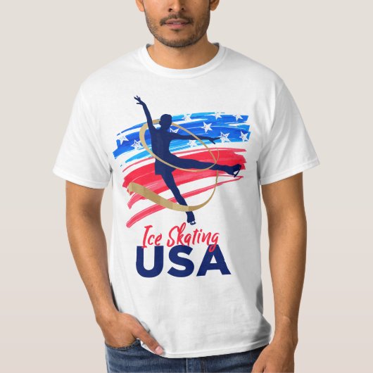 Ice Skating Dance Support the Team T USA Flag  T-shirt (Voorkant)