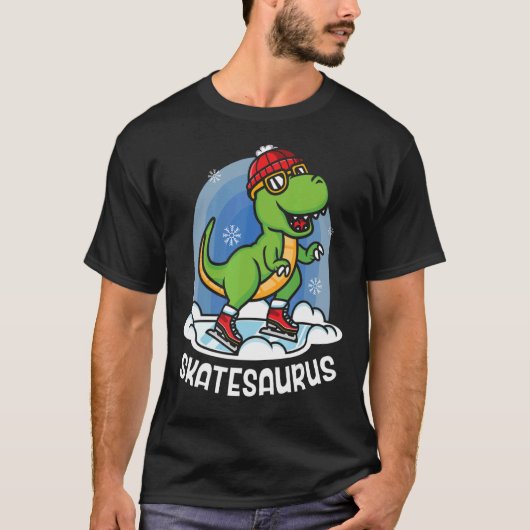 Ice Skating Dinosaur Roller Skater Funny Fossil T- T-shirt (Voorkant)