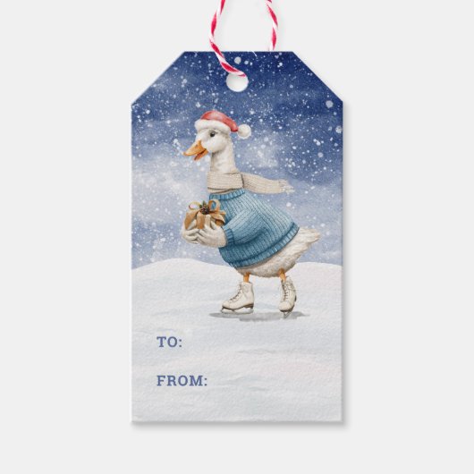 Ice Skating Duck Gift Labels Cadeaulabel (Voorkant)
