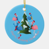 Ice Skating Flamingos-kerstfoto Foto Keramisch Ornament (Voorkant)