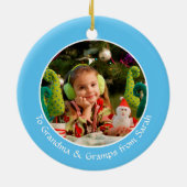 Ice Skating Flamingos-kerstfoto Foto Keramisch Ornament (Achterkant)