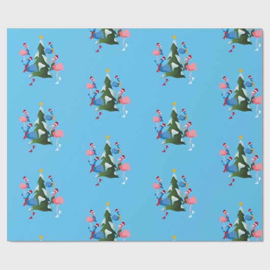 Ice Skating Flamingos met Kerstmis met Kerstmis Cadeaupapier (Vlak)