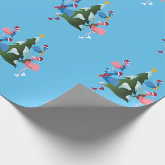 Ice Skating Flamingos met Kerstmis met Kerstmis Cadeaupapier (Hoek)