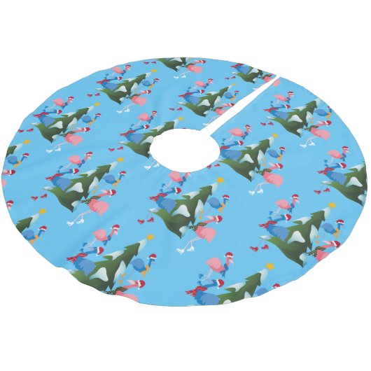 Ice Skating Flamingos met Santa Hats Kerstboom Rok (Gekanteld)