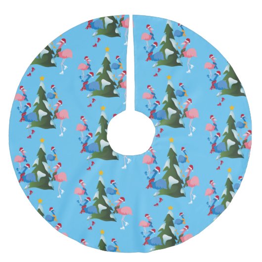 Ice Skating Flamingos met Santa Hats Kerstboom Rok (Voorkant)