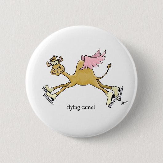Ice Skating Flying Camel Ronde Button 5,7 Cm (Voorkant)