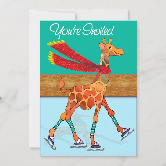 Ice Skating Giraffe met Scarf bij Rink Kaart (Voorkant)