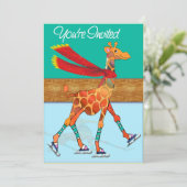 Ice Skating Giraffe met Scarf bij Rink Kaart (Staand voorkant)