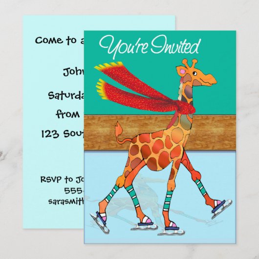 Ice Skating Giraffe met Scarf bij Rink Kaart (Voorkant / Achterkant)