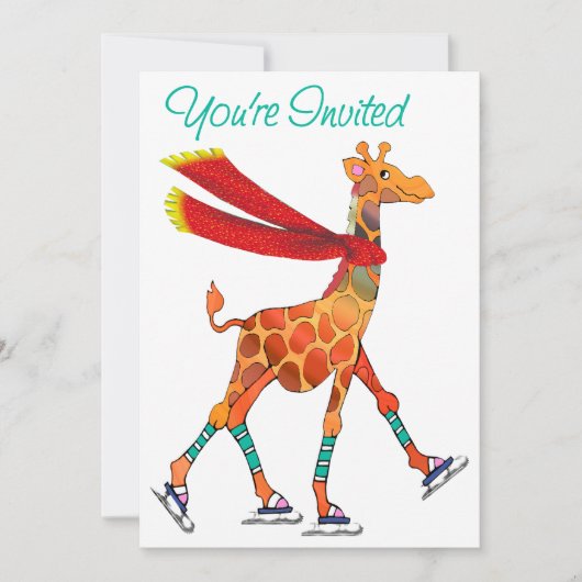 Ice Skating Giraffe met Scarf Invite Kaart (Voorkant)