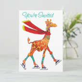 Ice Skating Giraffe met Scarf Invite Kaart (Staand voorkant)