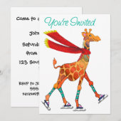 Ice Skating Giraffe met Scarf Invite Kaart (Voorkant / Achterkant)