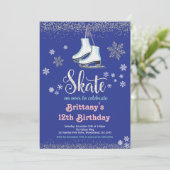 Ice Skating Girl Birthday Party Invitation (Staand voorkant)