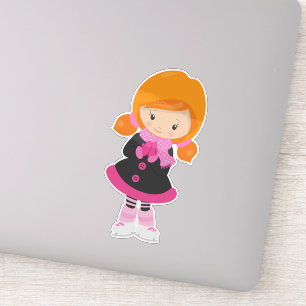 Ice Skating Girl, Cute Girl, Oranje Hair, Scarf Sticker