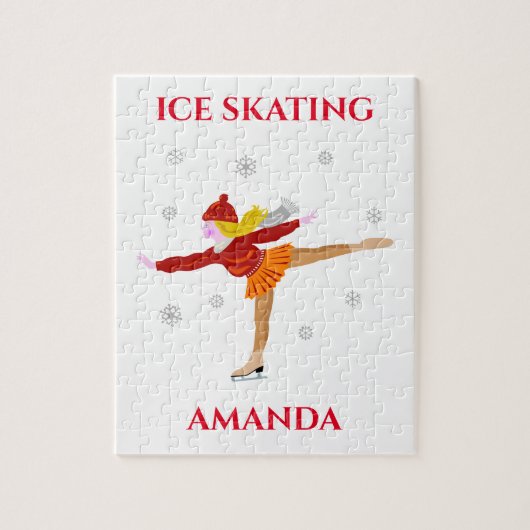 Ice skating girl puzzel met de naam van het kind. legpuzzel (Verticaal)