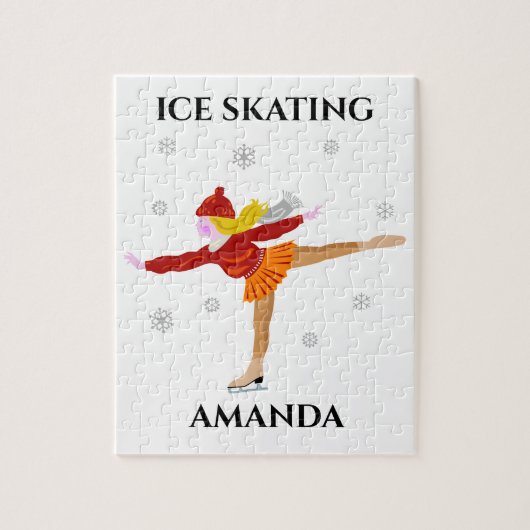 Ice skating girl puzzel met de naam van het kind. legpuzzel (Verticaal)