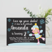 Ice Skating Girl's Birthday Blue Snowflakes Party Kaart (Staand voorkant)