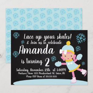 Ice Skating Girl's Birthday Blue Snowflakes Party Kaart