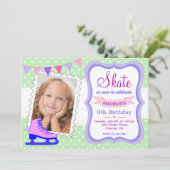 Ice Skating Girls Foto van Birthday Party Invitati Kaart (Staand voorkant)