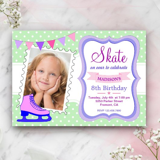 Ice Skating Girls Foto van Birthday Party Invitati Kaart