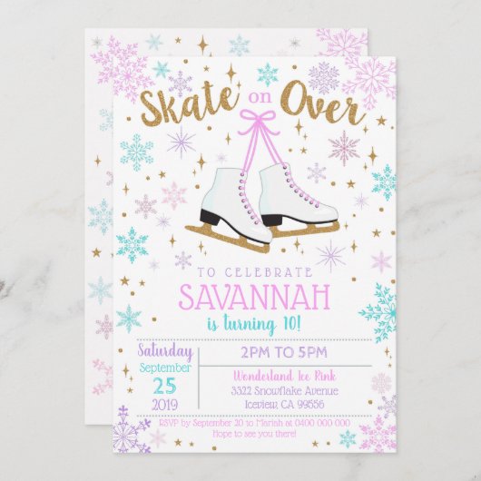 Ice Skating Invitation Ice Skating Party Girl Kaart (Voorkant / Achterkant)