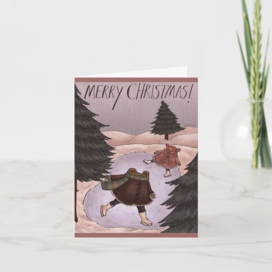 Ice Skating Kikker kerstkaart Feestdagen Kaart (Voorkant)