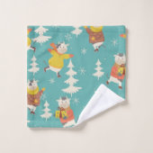 Ice Skating Koe kerstpatroon Bad Handdoek (Wasdoekje)