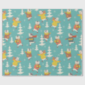 Ice Skating Koe kerstpatroon Cadeaupapier (Vlak)