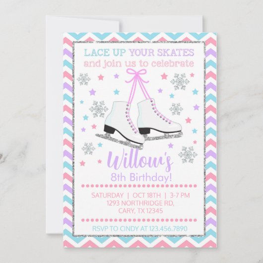 Ice skating lace omhoog je schaatsen meisje uitnod kaart (Voorkant)