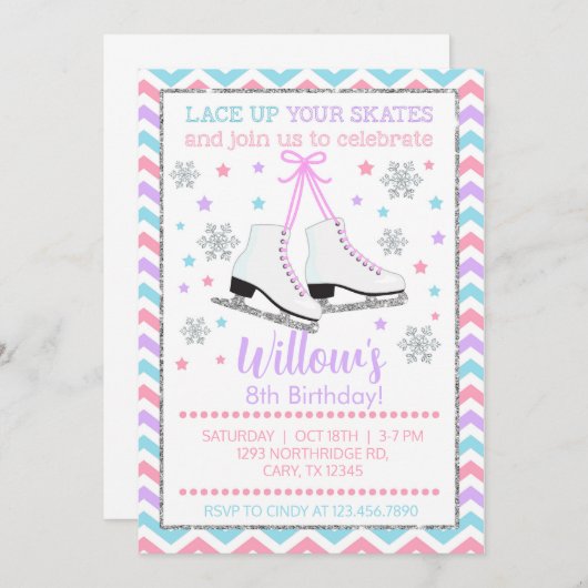 Ice skating lace omhoog je schaatsen meisje uitnod kaart (Voorkant / Achterkant)