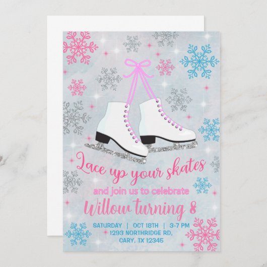Ice skating lace omhoog je schaatsen meisje uitnod kaart (Voorkant / Achterkant)